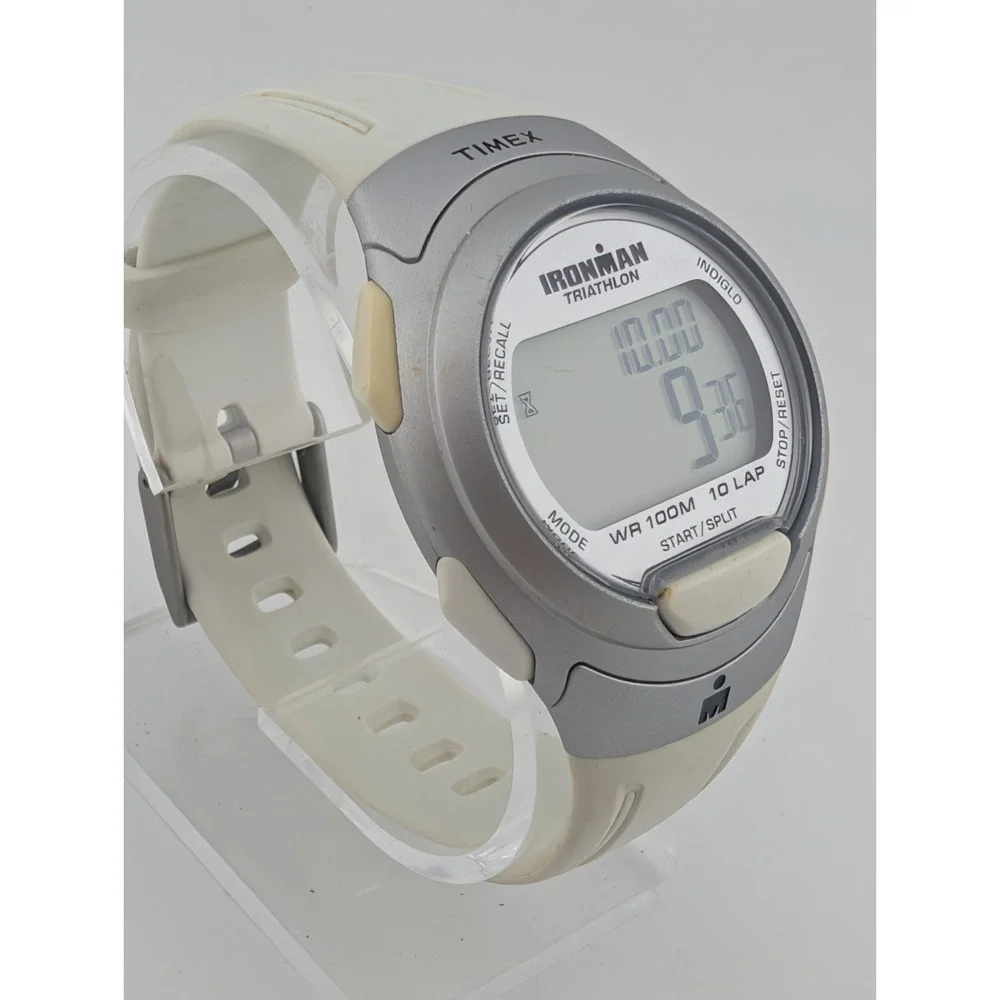 Timex Ironman Triathlon Digital Watch Men‎ 40mm Case 10 Lap White- New Battery